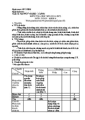 Kiểm tra Học kì I (năm 2016 - 2017) môn Toán khối 8